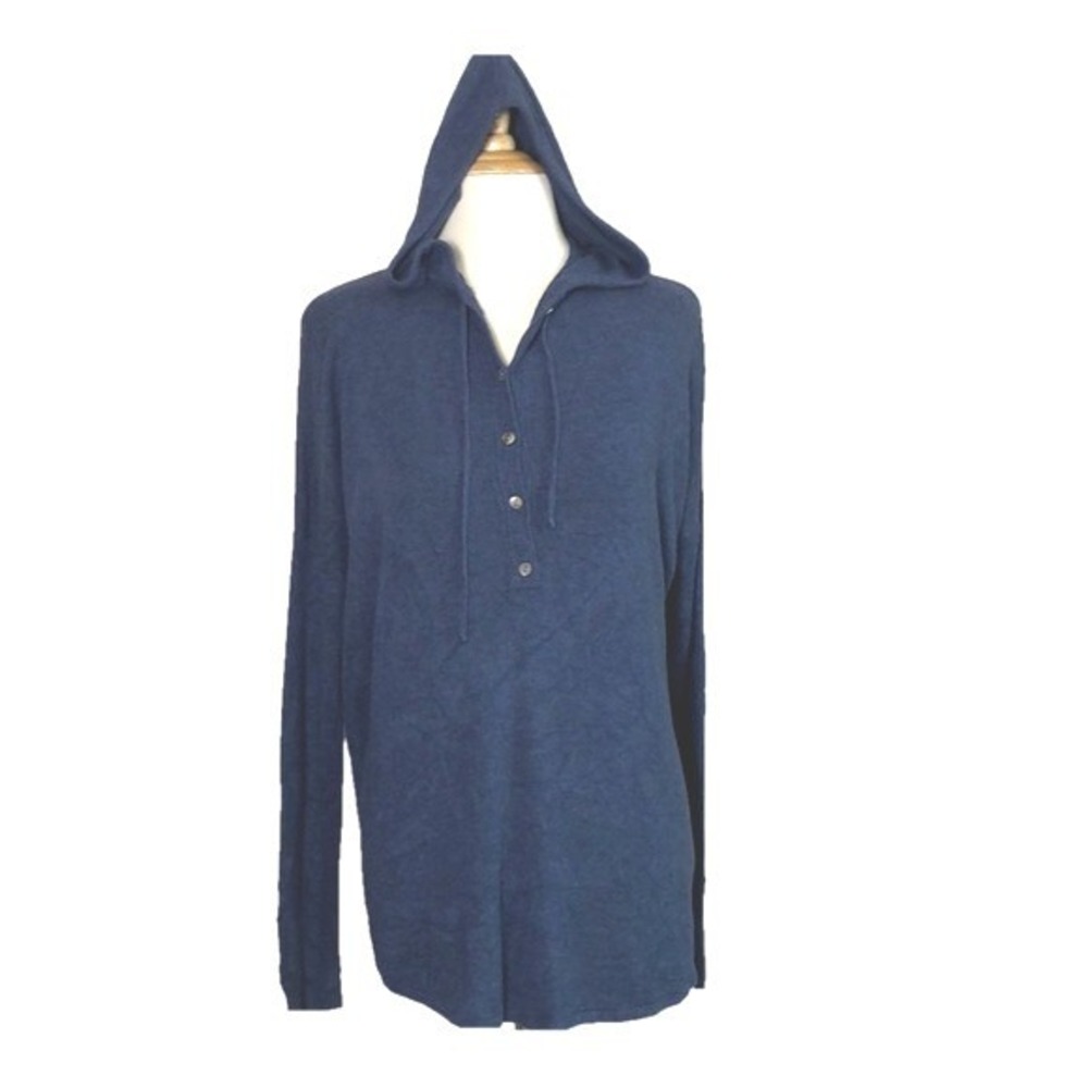 EILEEN FISHER Women's Small Heather Dark Blue Hooded Popover Sweater‎ Lagenlook